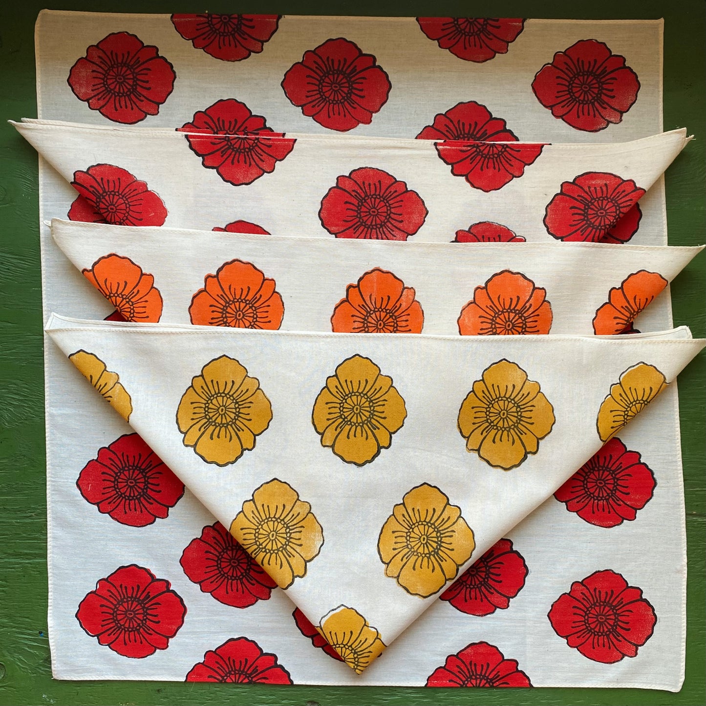 Poppy Flower Block Printed Bandana