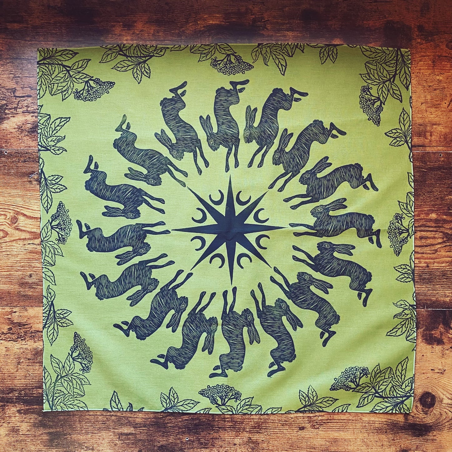 The Elderberry Solstice Rabbits Block Printed Bandana