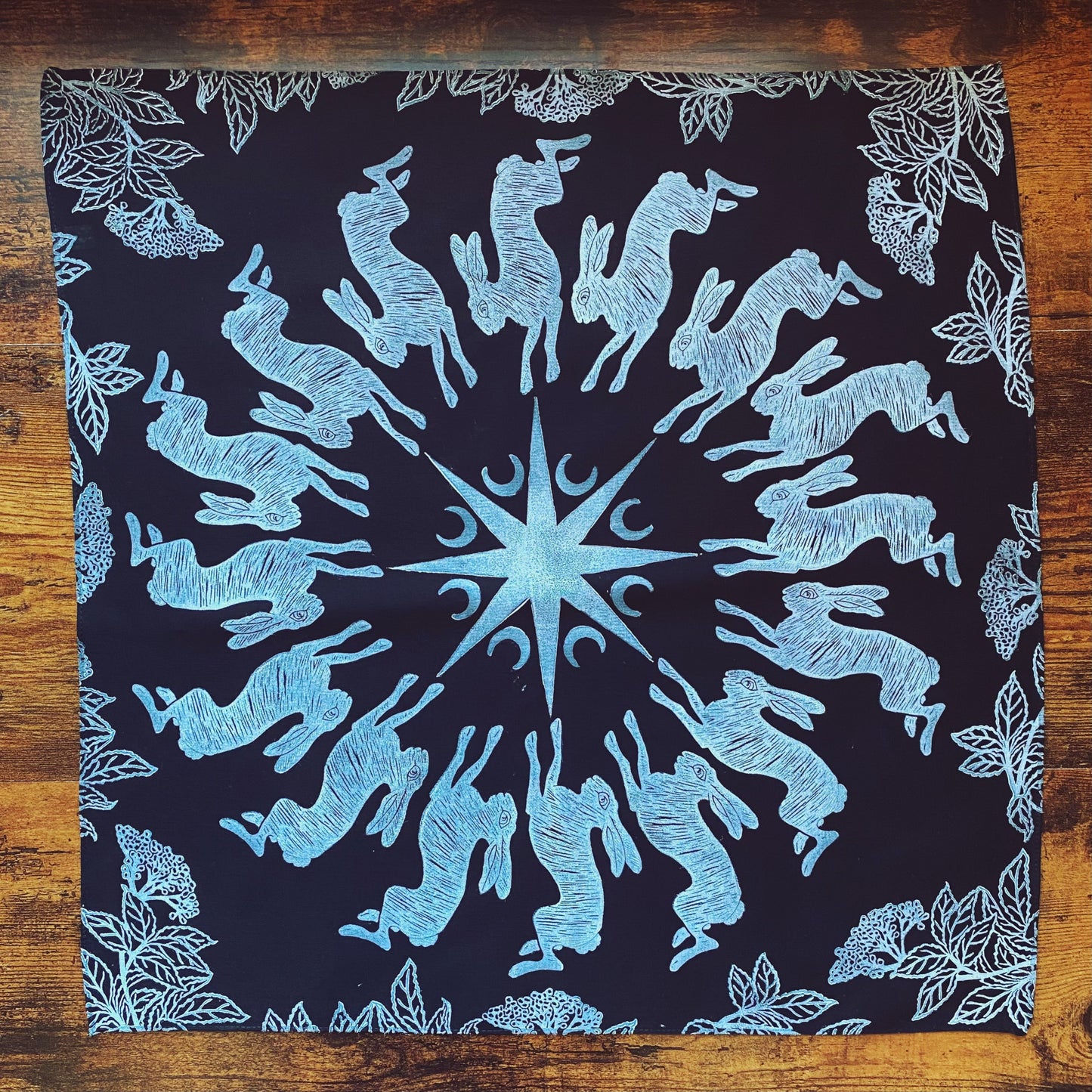 The Elderberry Solstice Rabbits Block Printed Bandana