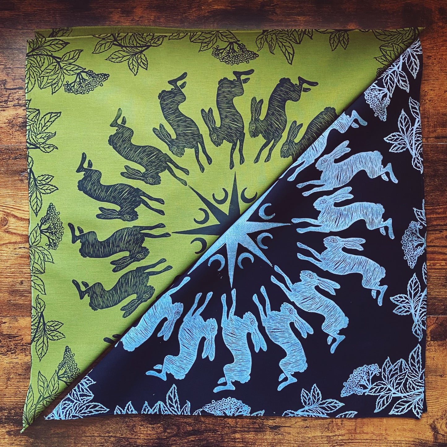 The Elderberry Solstice Rabbits Block Printed Bandana