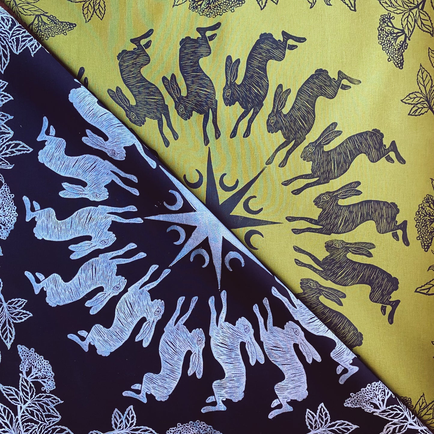 The Elderberry Solstice Rabbits Block Printed Bandana