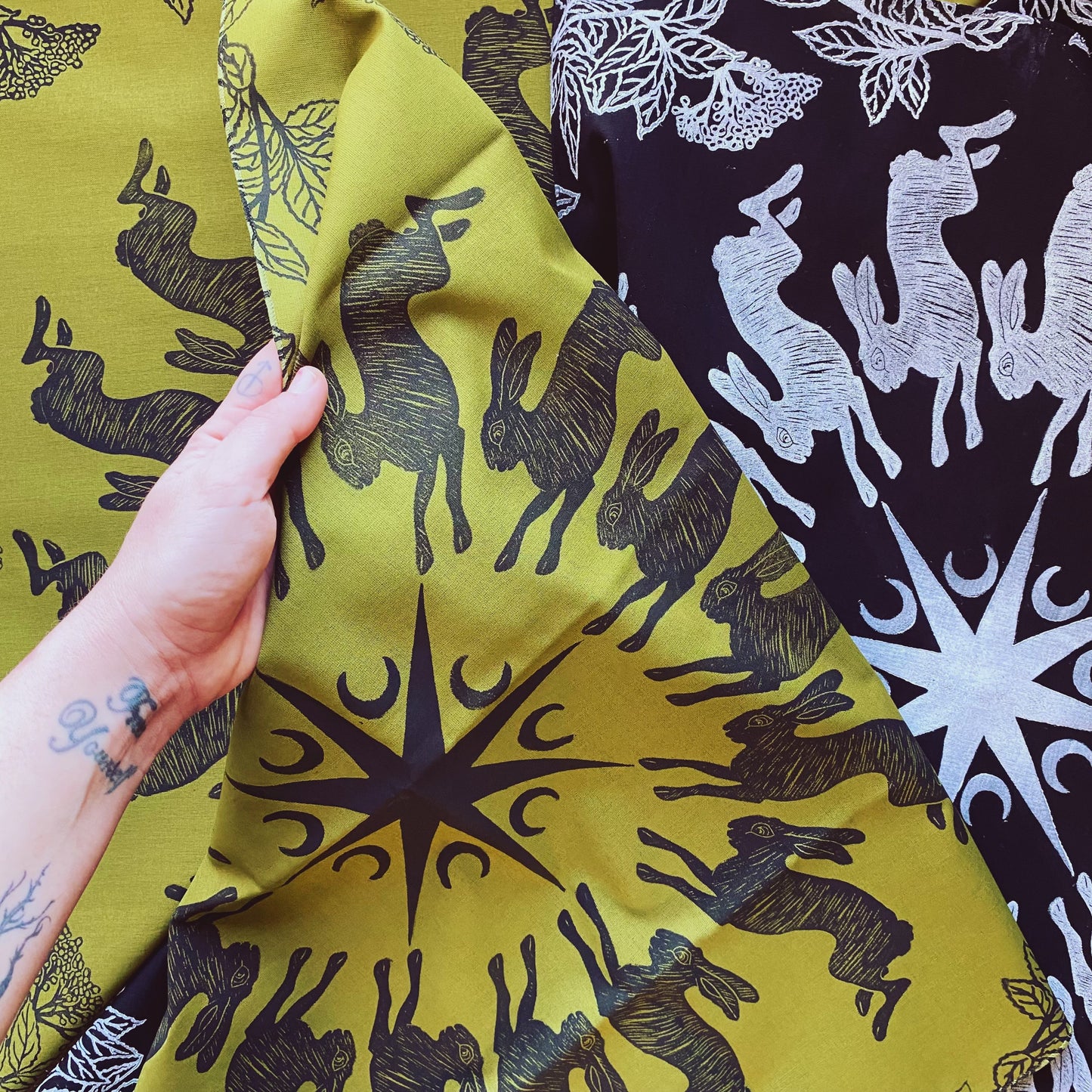 The Elderberry Solstice Rabbits Block Printed Bandana