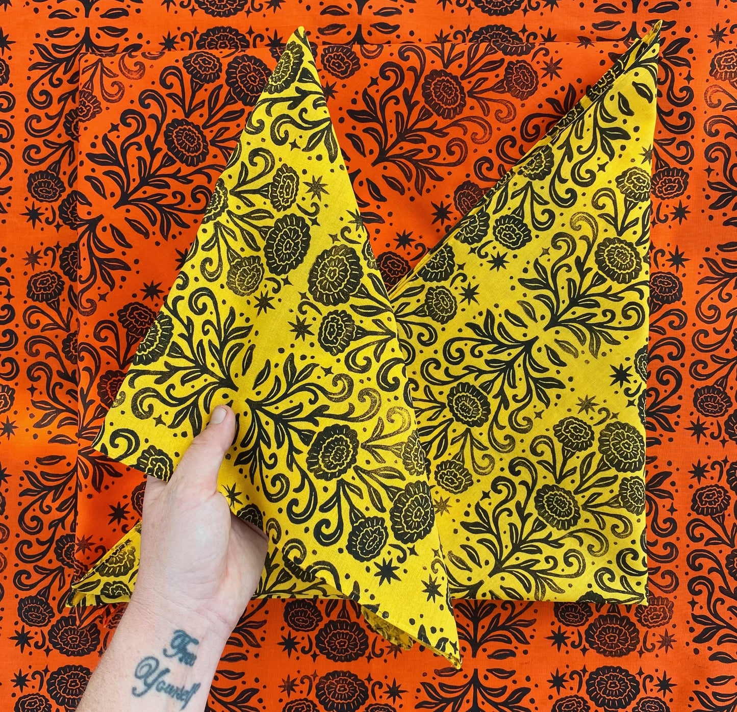 Marigold Magic Block Printed Bandana