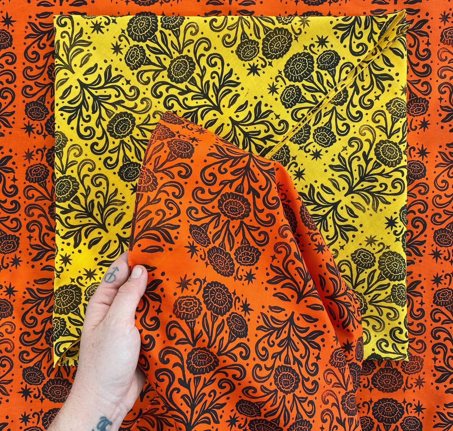 Marigold Magic Block Printed Bandana