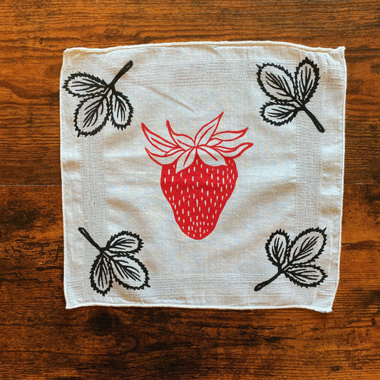 Lil Strawberry Block Printed Vintage mini Handkerchief