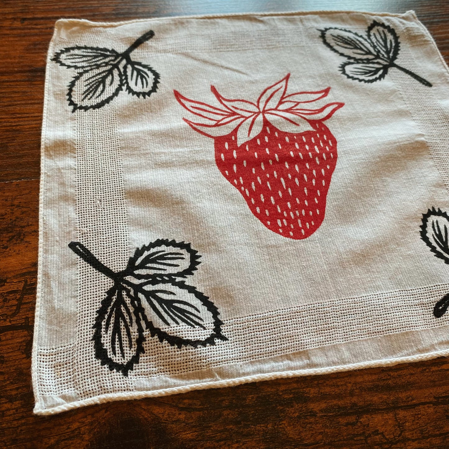 Lil Strawberry Block Printed Vintage mini Handkerchief