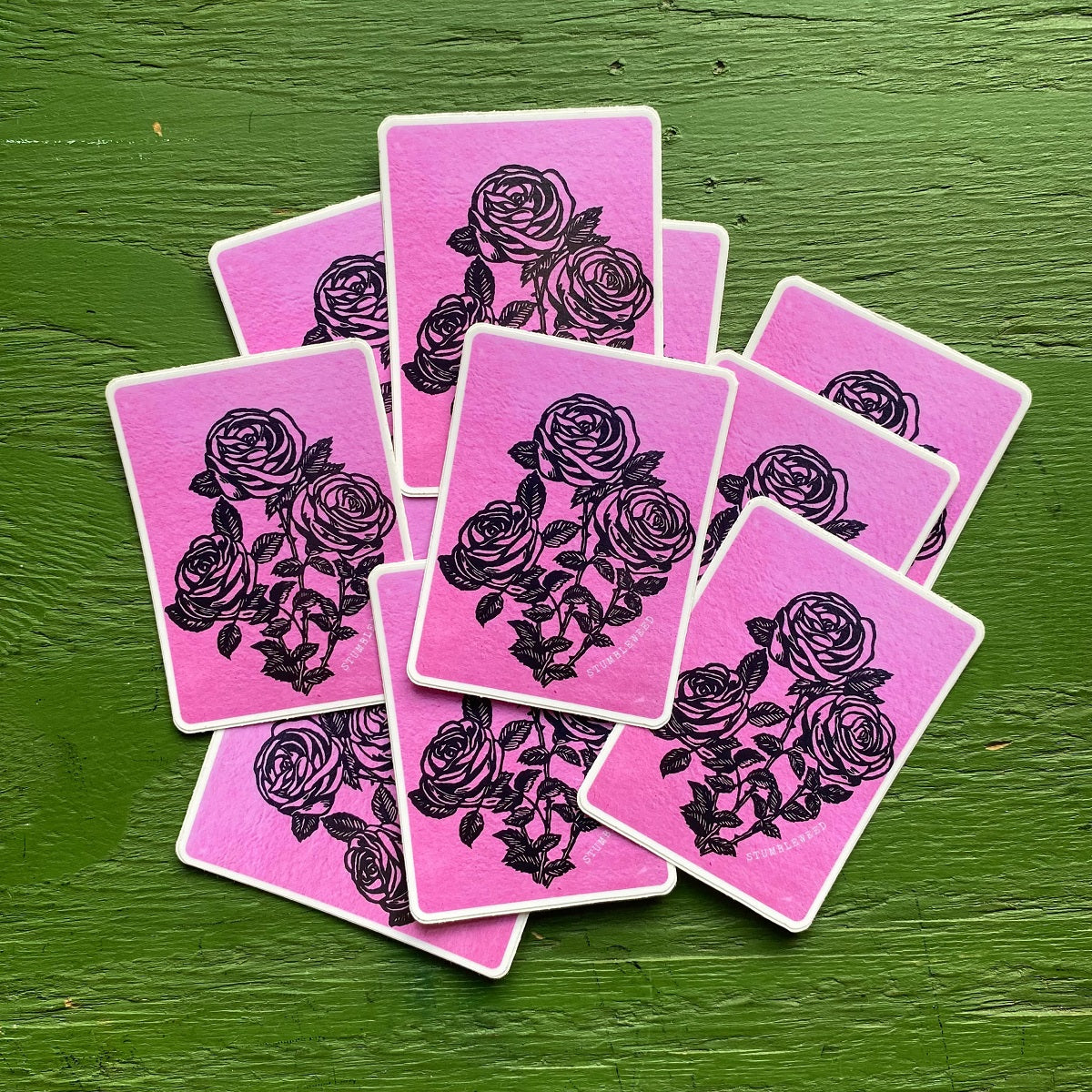 Pink Rose Lino Print Vinyl Sticker image 3