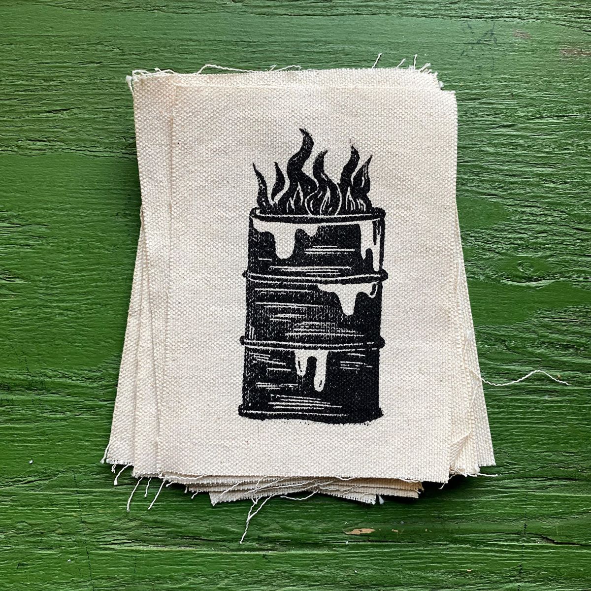 Toxic Barrel Fire Lino Print Canvas Patch image 0