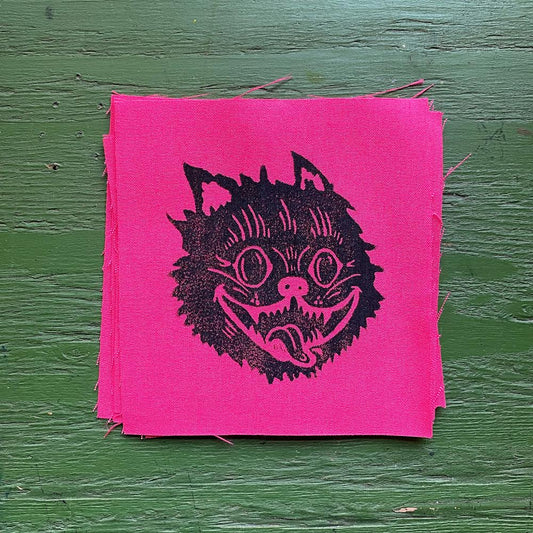 mEoWwwWw Black and Pink Cat Lino Print Patch