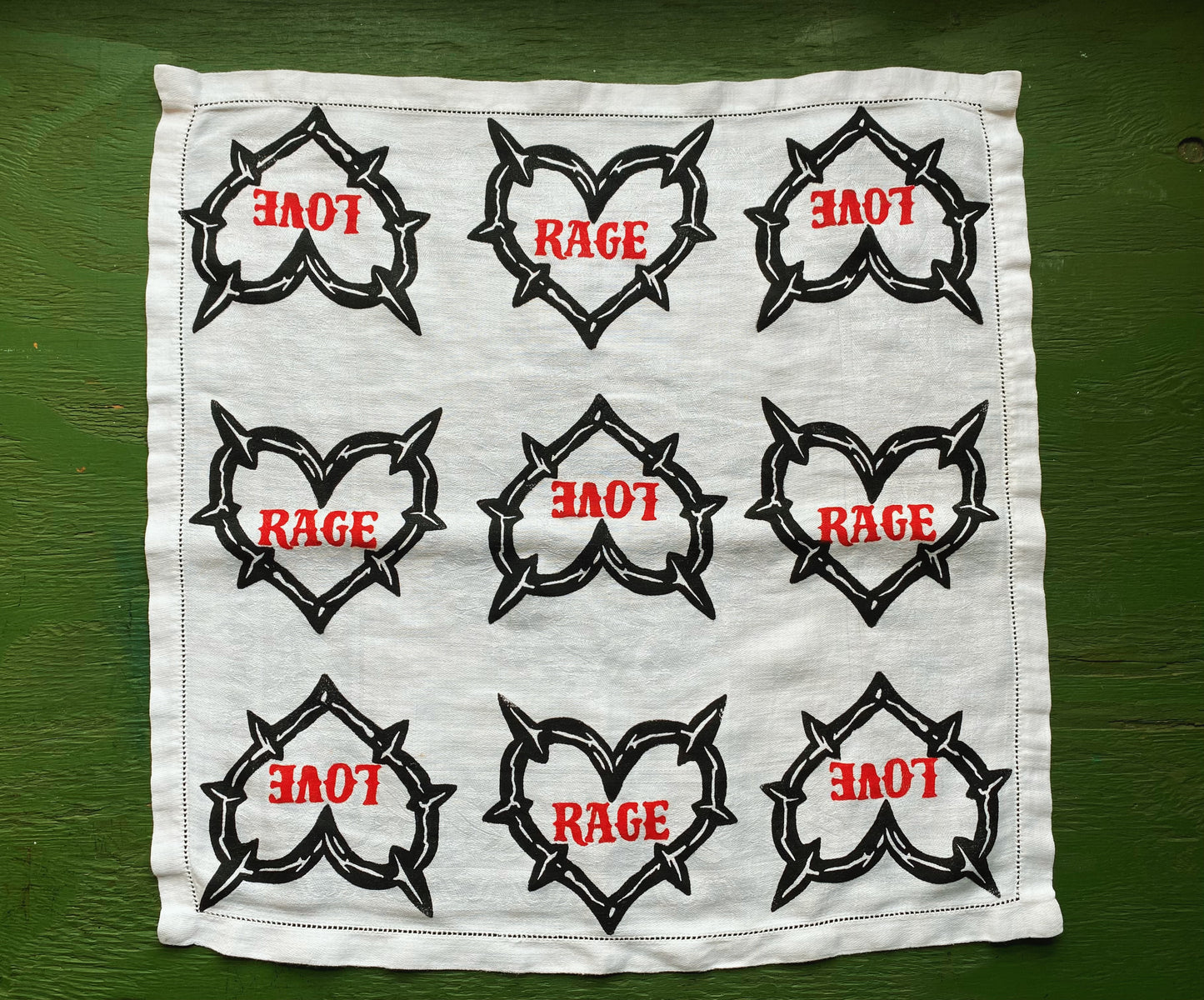 Love Rage Block Printed Vintage Handkerchief