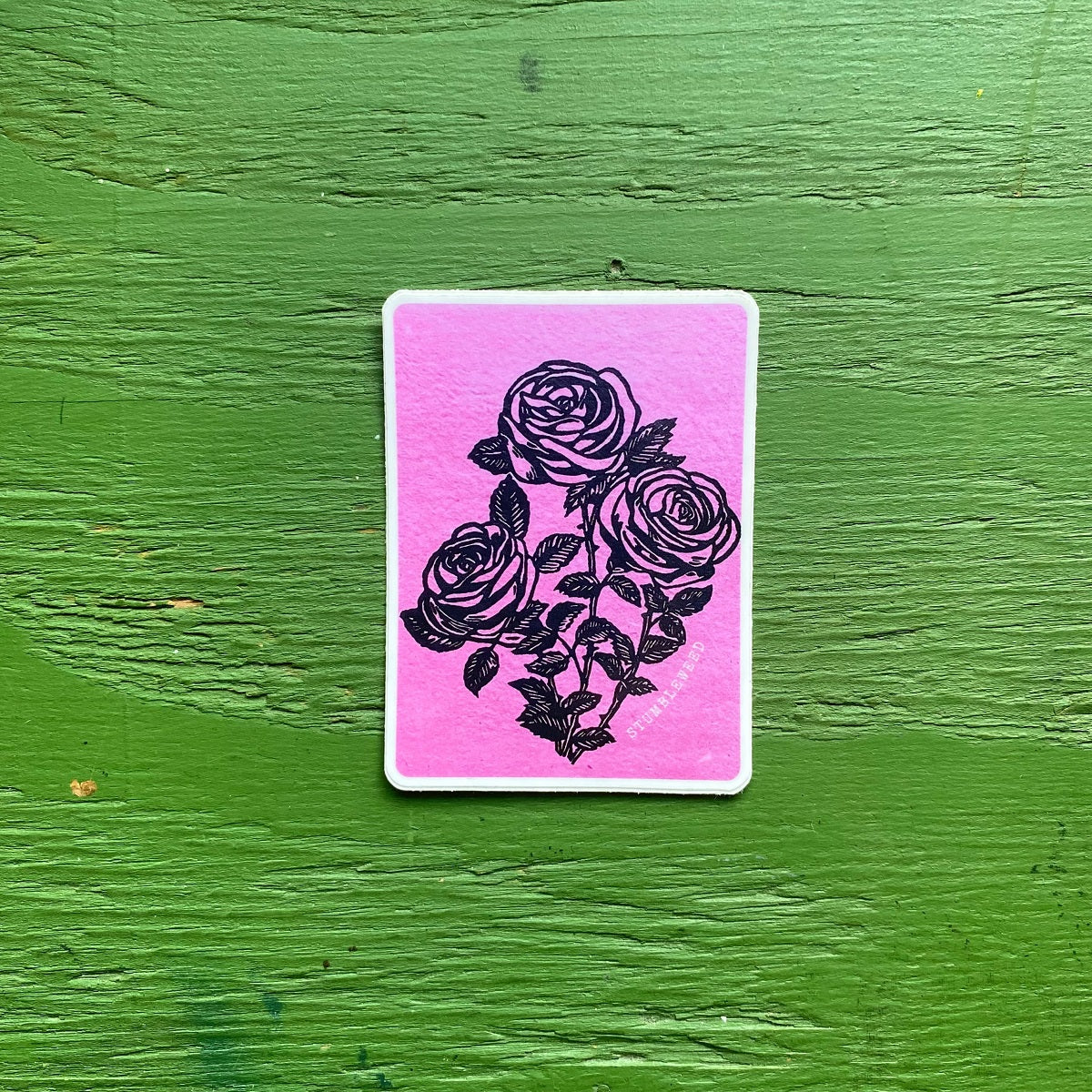 Pink Rose Lino Print Vinyl Sticker image 2