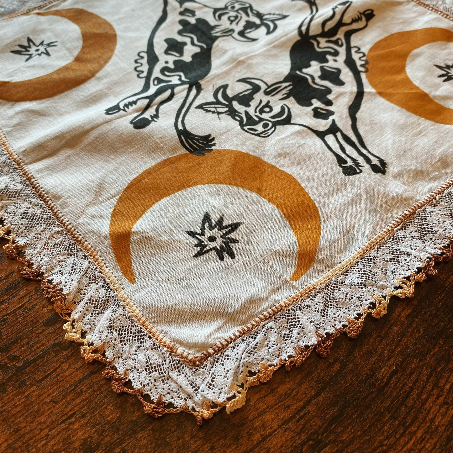 Over the Moon Block Printed Vintage Ruffled Handkerchief