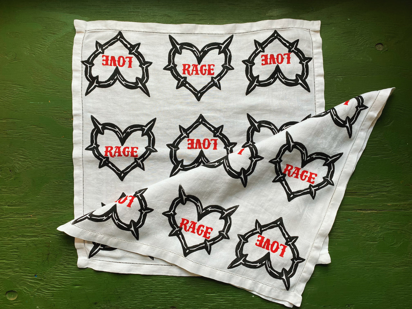 Love Rage Block Printed Vintage Handkerchief