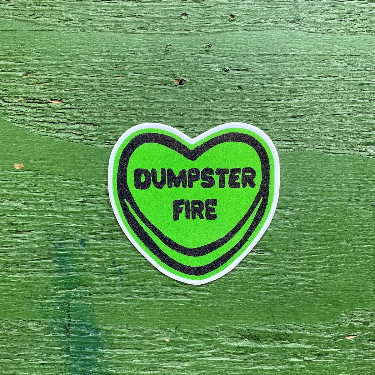 Dumpster Fire Candy Heart Lino Print Vinyl Sticker