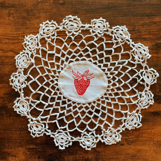 Lil strawberry Block Printed Vintage Doily