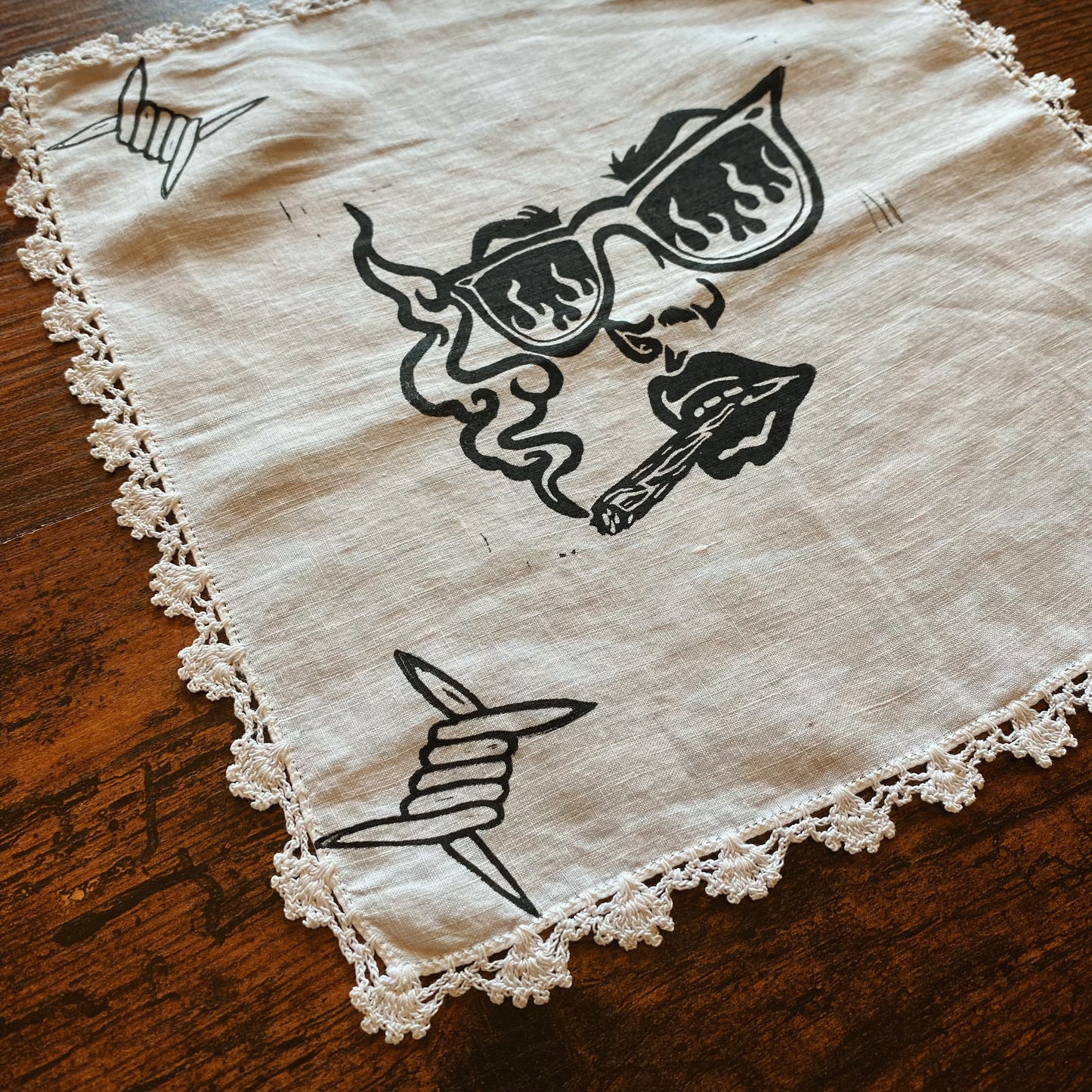 The Old World is Burning Block Printed Vintage Mini Handkerchief