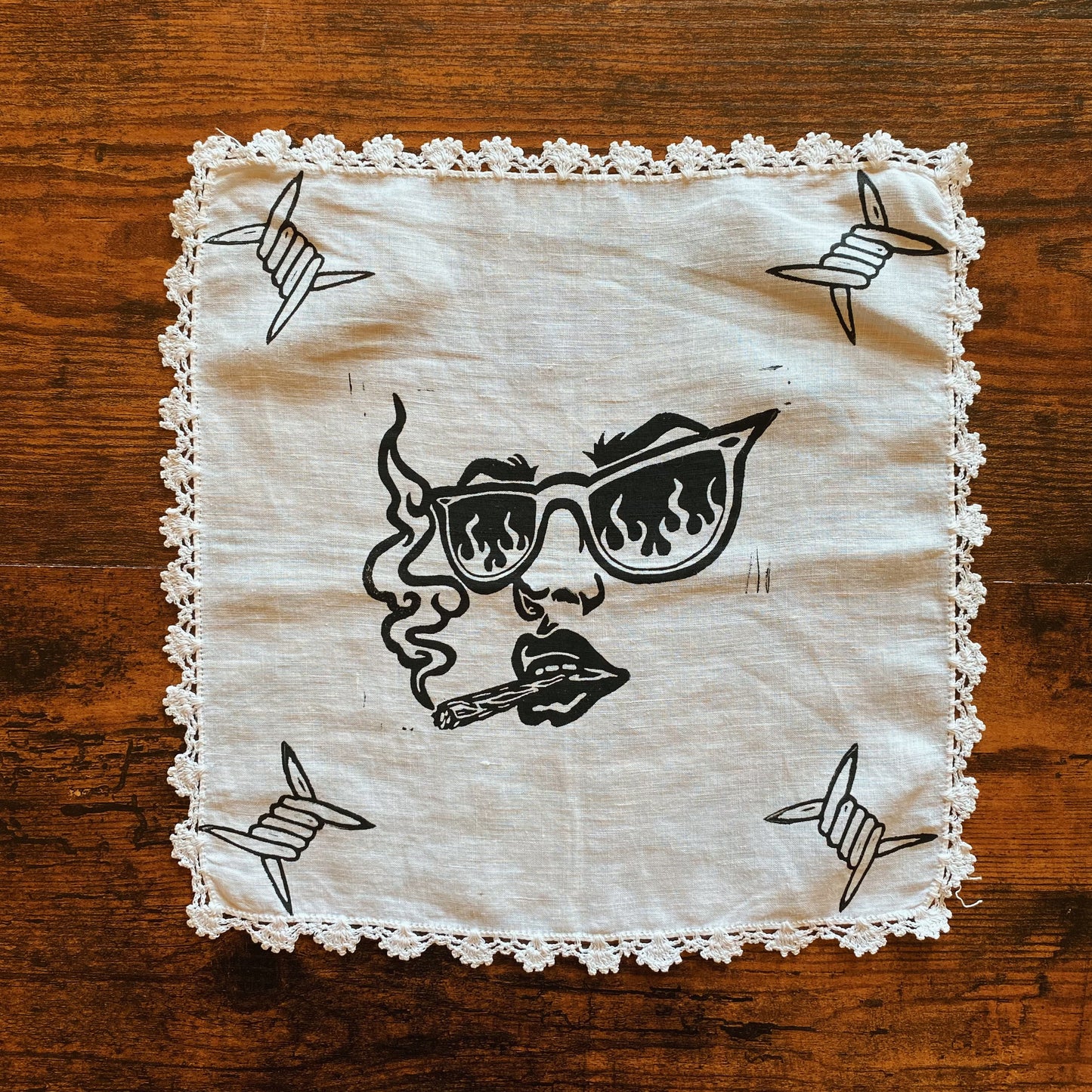 The Old World is Burning Block Printed Vintage Mini Handkerchief