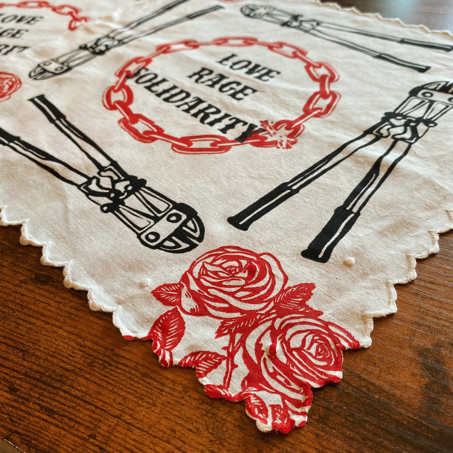 Love Rage Solidarity Block Printed Vintage Handkerchief