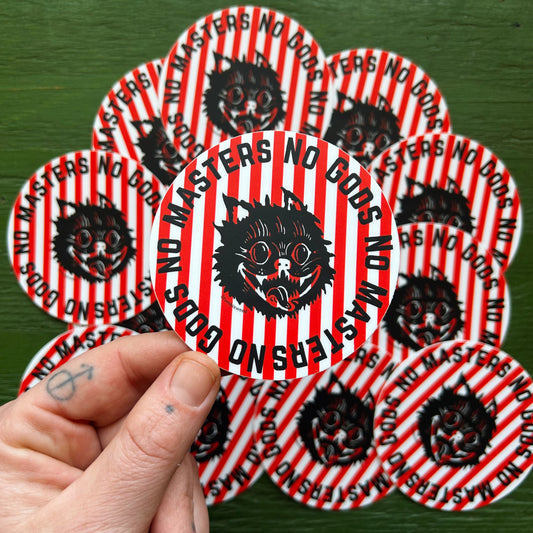 No Gods No Masters Lino Print Vinyl Sticker