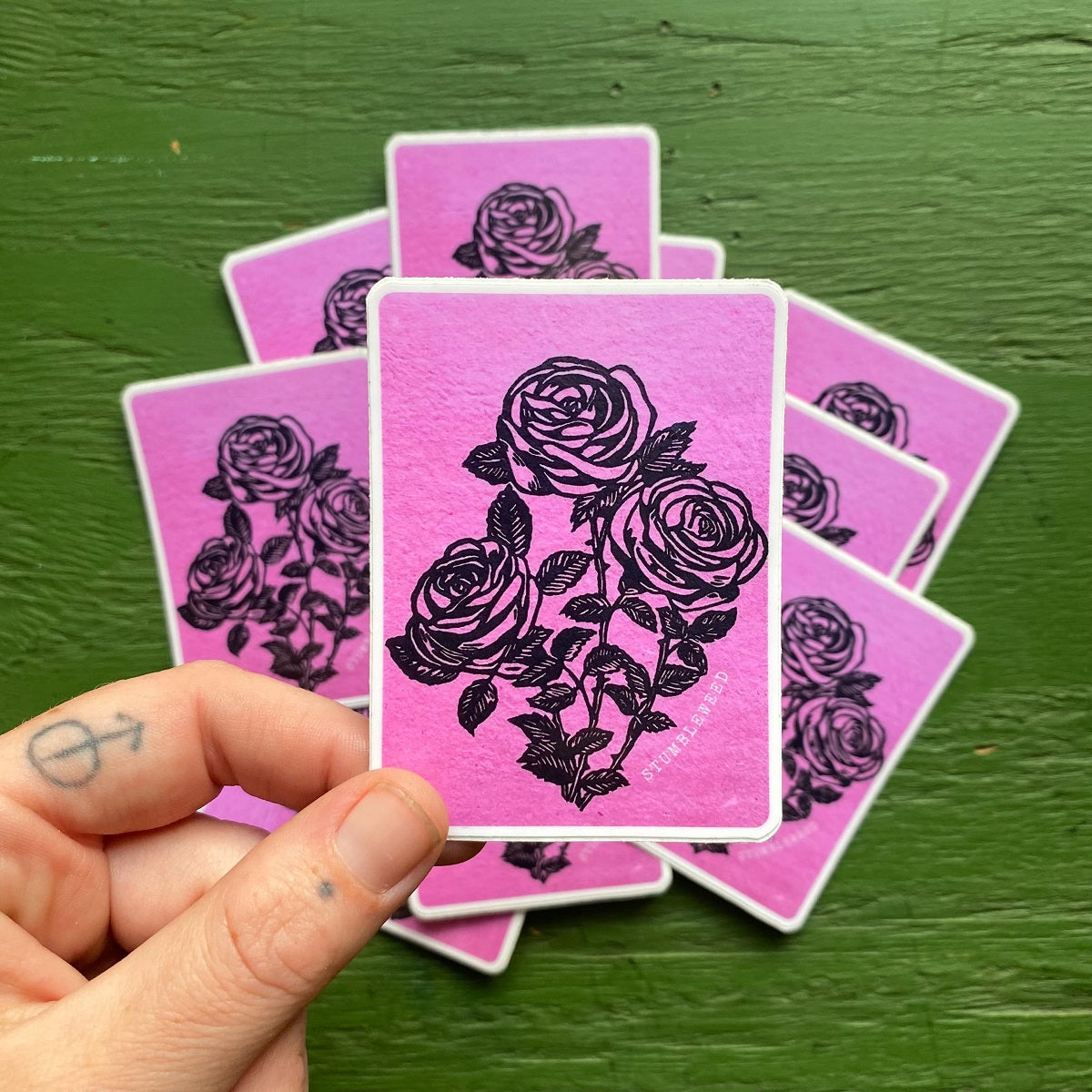 Pink Rose Lino Print Vinyl Sticker image 0