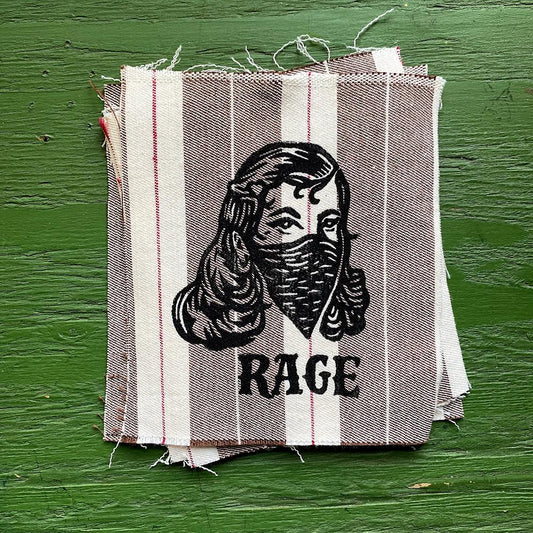 Masked Rage Lino Print Patch