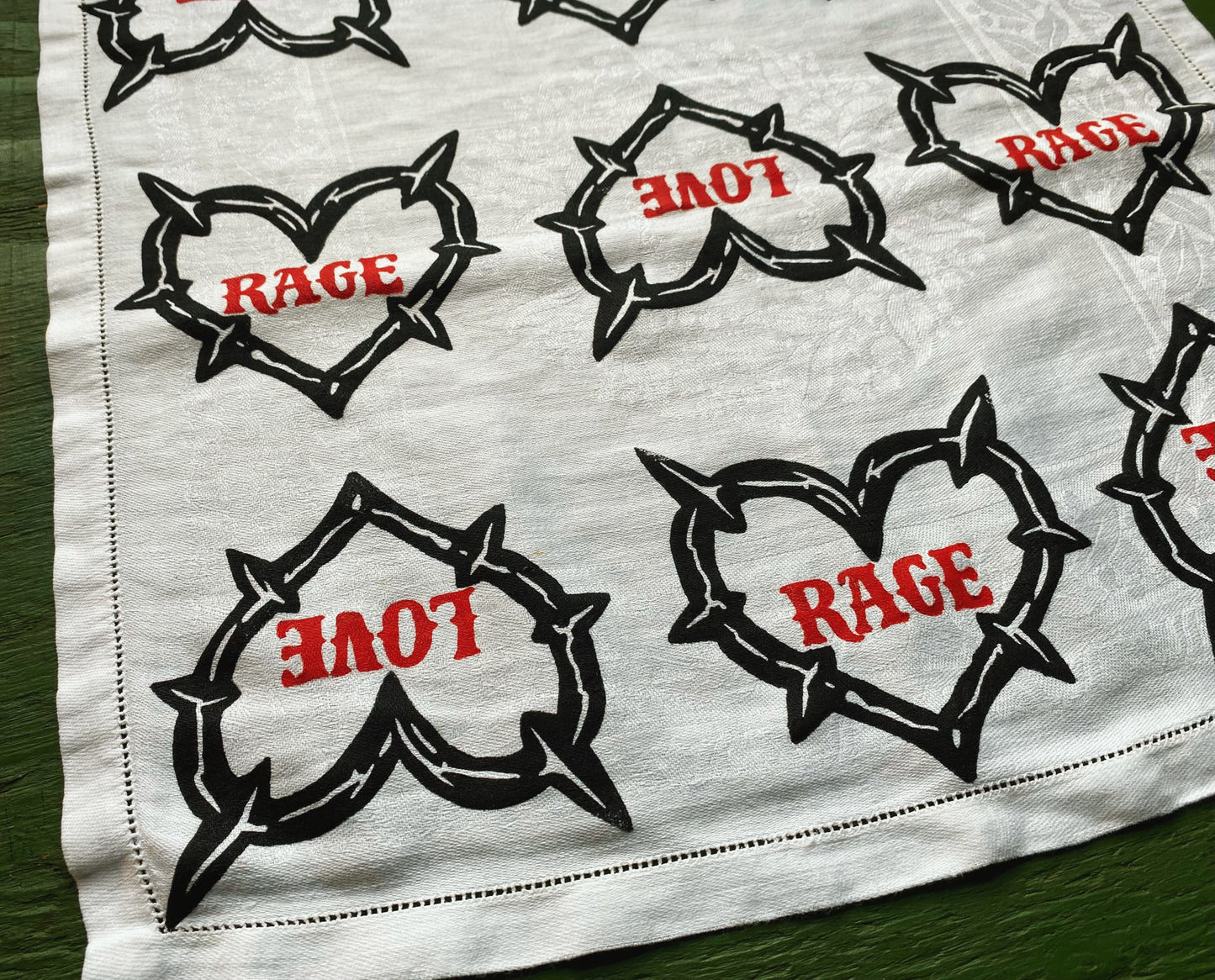 Love Rage Block Printed Vintage Handkerchief