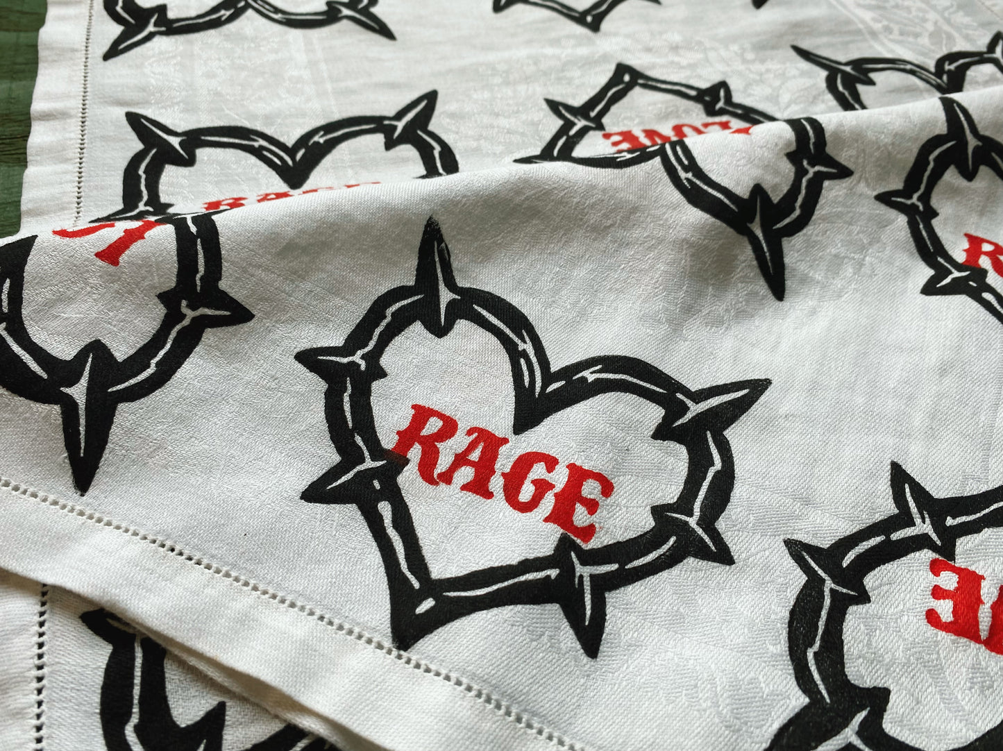 Love Rage Block Printed Vintage Handkerchief