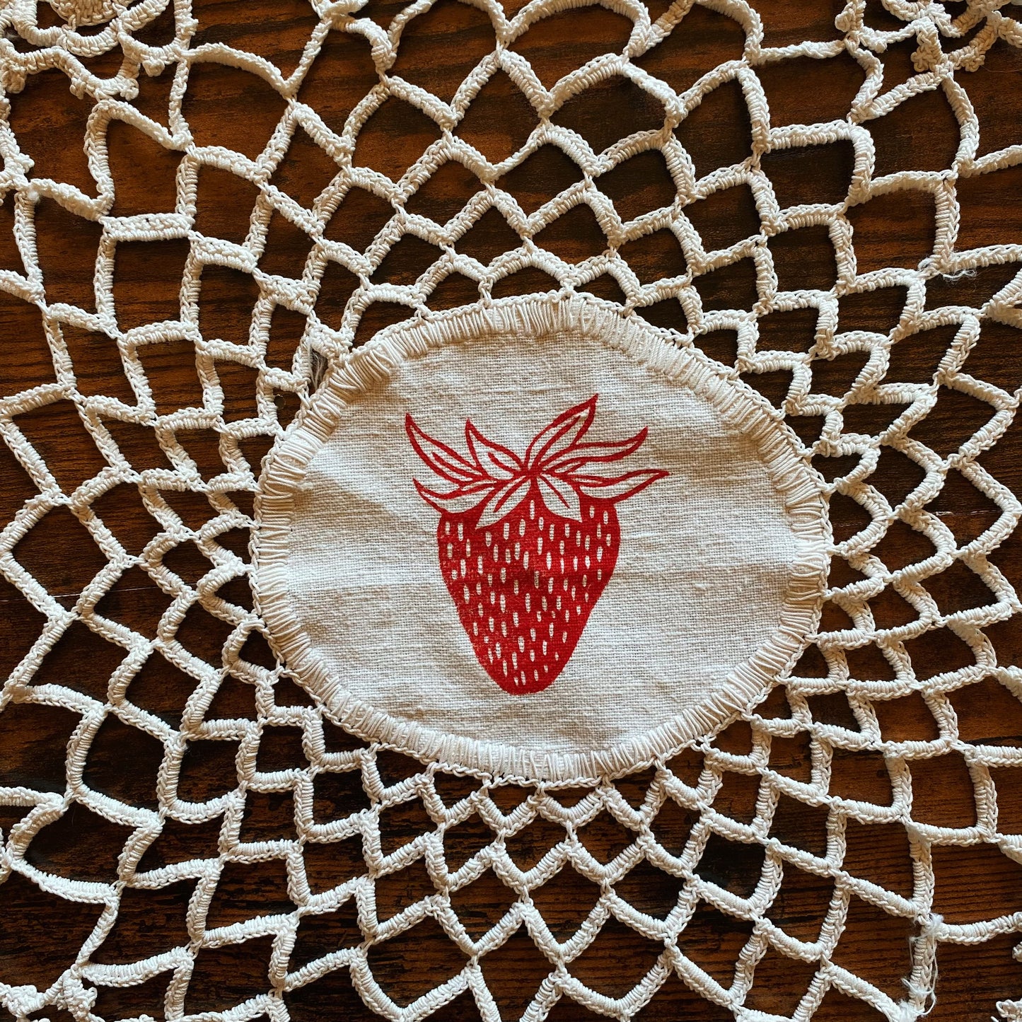 Lil strawberry Block Printed Vintage Doily