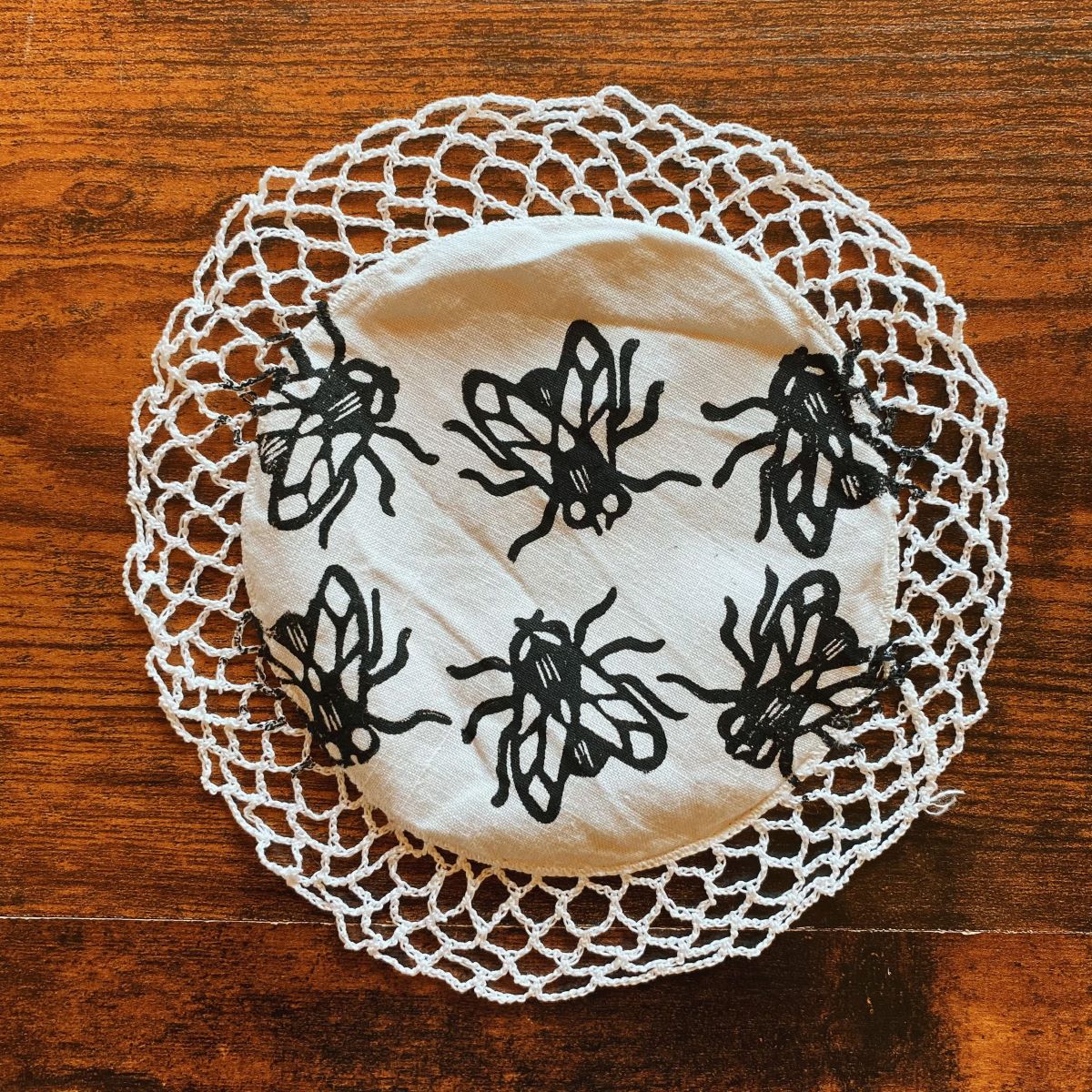 The Fly Block Printed Vintage Doily image 1