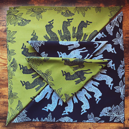 The Elderberry Solstice Rabbits Block Printed Bandana